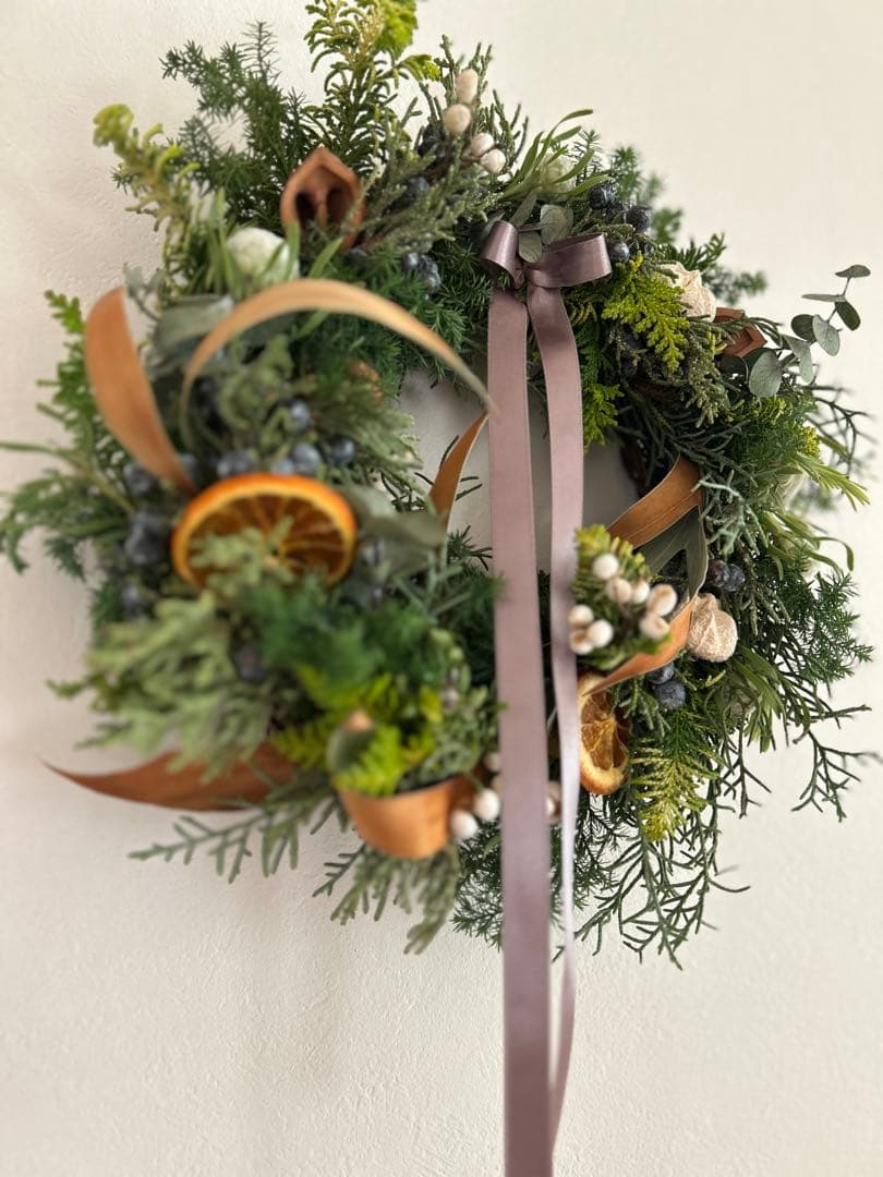 大人の　クリスマスリース　ドライフラワー