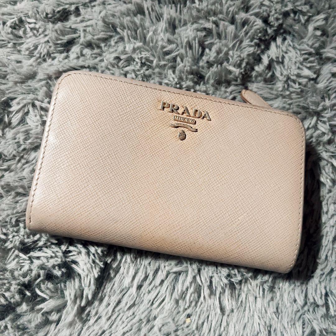 PRADA 二つ折り財布 ベージュ サフィアーノレザー