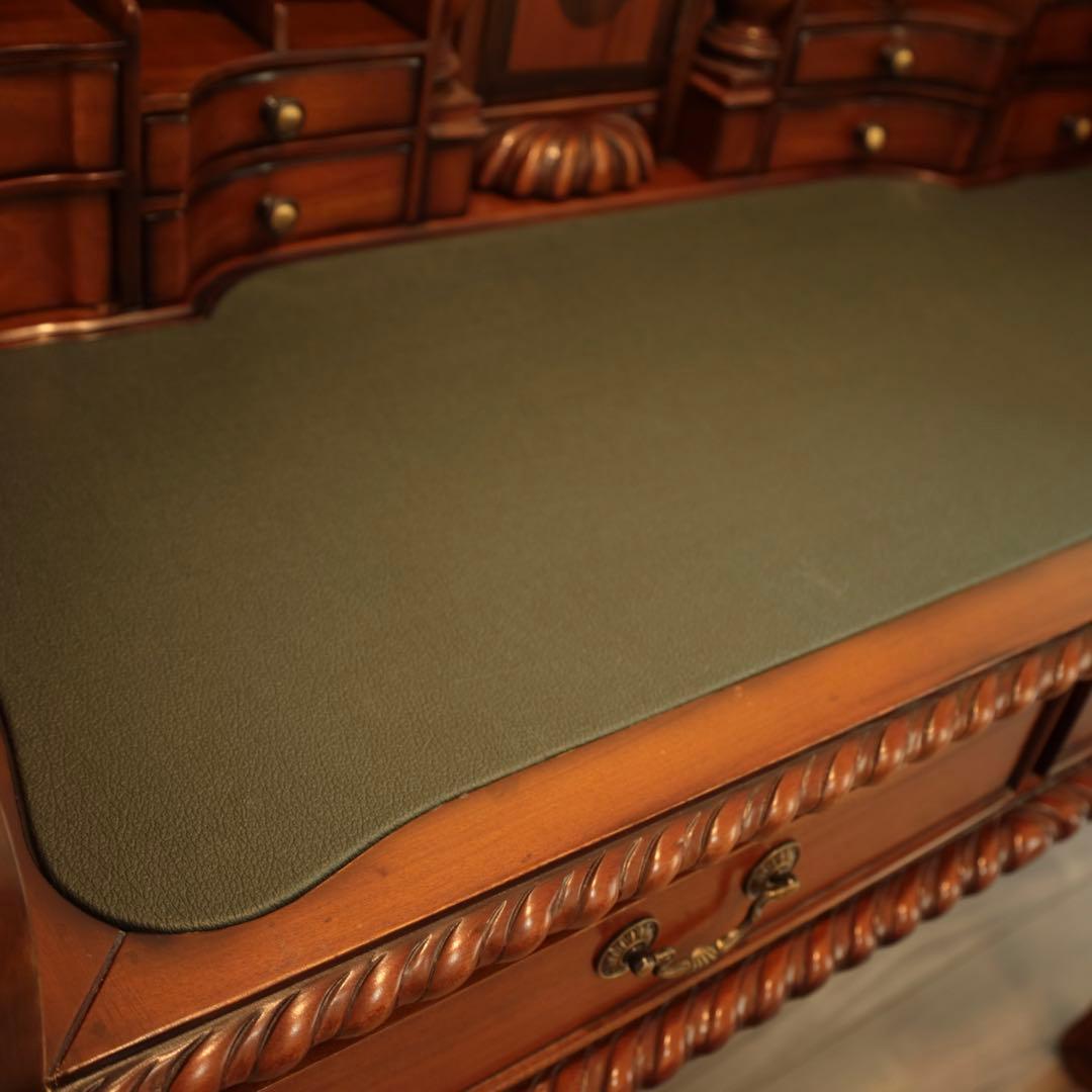 高級マホガニー家具 チッペンデール アンティークデスク 猫脚 書斎机 送料無料