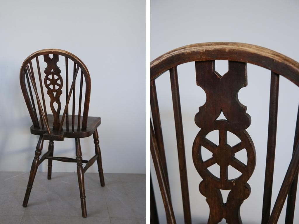 英国アンティーク木製ホイールバックチェア/ダイニングイス/椅子(91-203-2