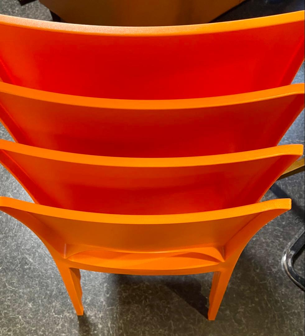 イタリア製 スタッキングチェア オレンジ 4脚 セット まとめて 椅子 オシャレ