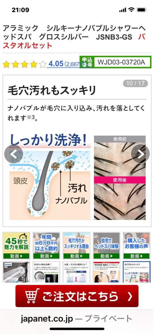 アラミック シルキーナノバブルシャワーヘッドスパ　グロスシルバーJSNB3-GS