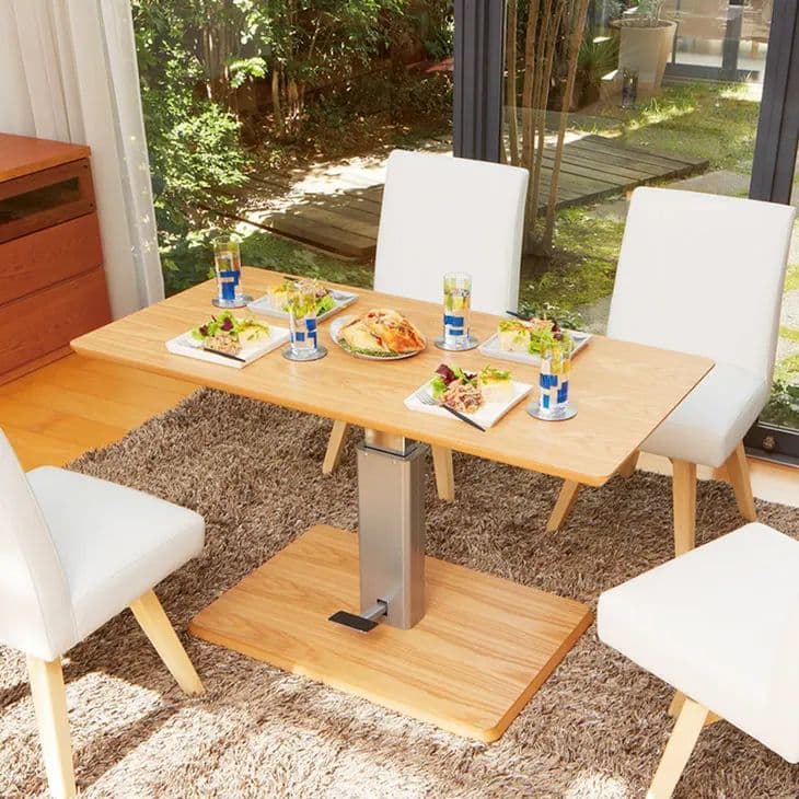 ［幅120cm］ 移動がしやすいキャスター付き昇降式テーブル　テーブルマット付き