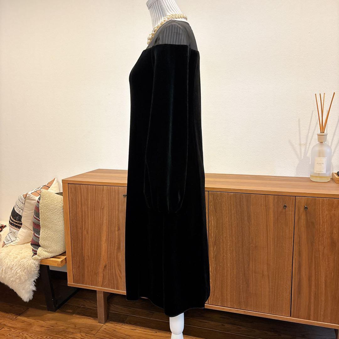 フォクシーニューヨーク　ベロアノアールシースルーブラックワンピース38