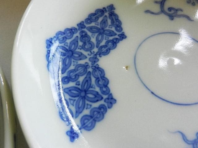 京焼「初代　幹山伝七」作　藍繪深皿２０客（裏印「大日本幹山製」）