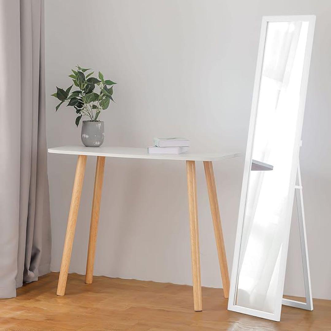 全身ミラー スタンドミラー鏡 木目調姿見 鏡 飛散防止140*30cm ホワイト
