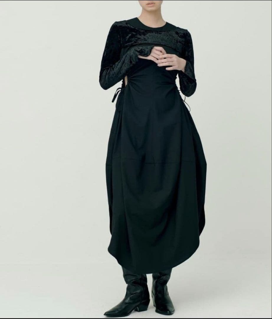 SORIN TR Stretch Velour Sleeves Dress 黒