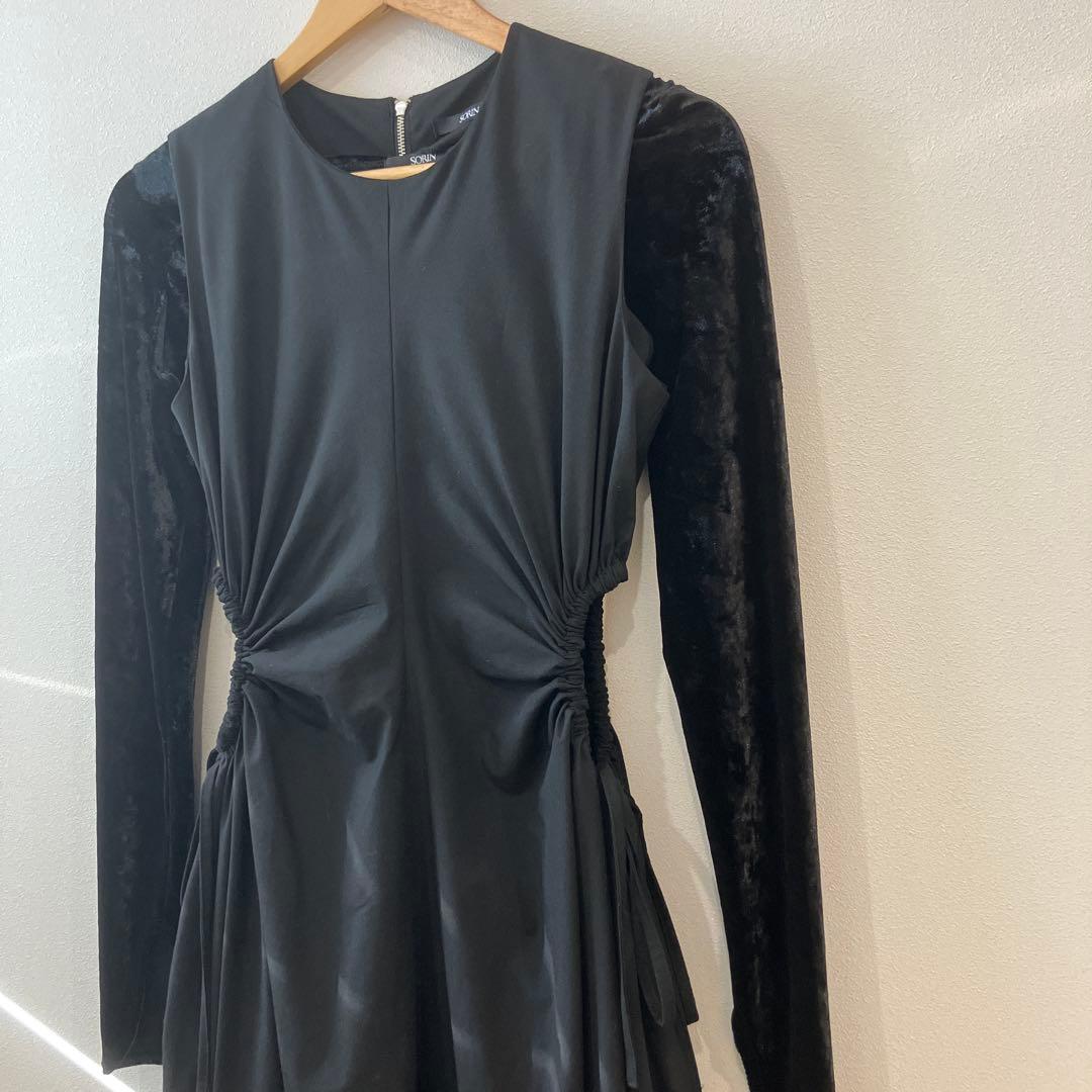 SORIN TR Stretch Velour Sleeves Dress 黒