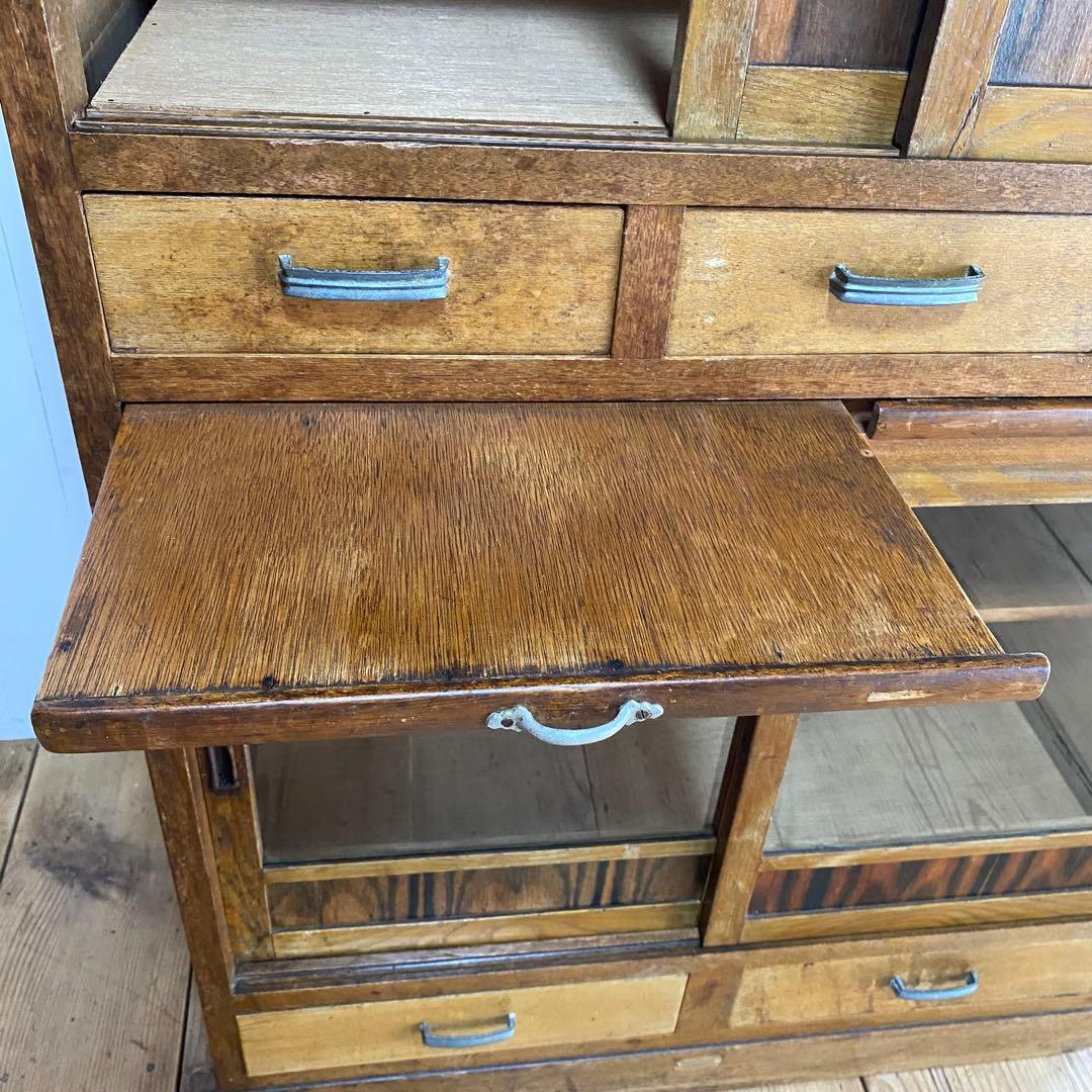 ヴィンテージ ガラス戸棚 キャビネット 作業台付き 食器棚 z892