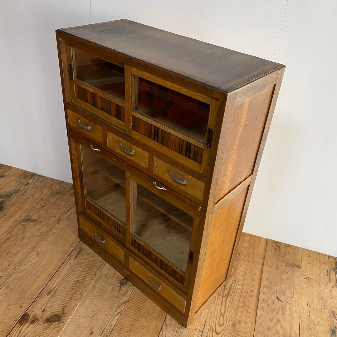 ヴィンテージ ガラス戸棚 キャビネット 作業台付き 食器棚 z892