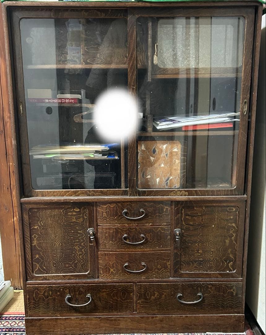 茶箪笥 昭和レトロ アンティーク タンス ガラス 桐