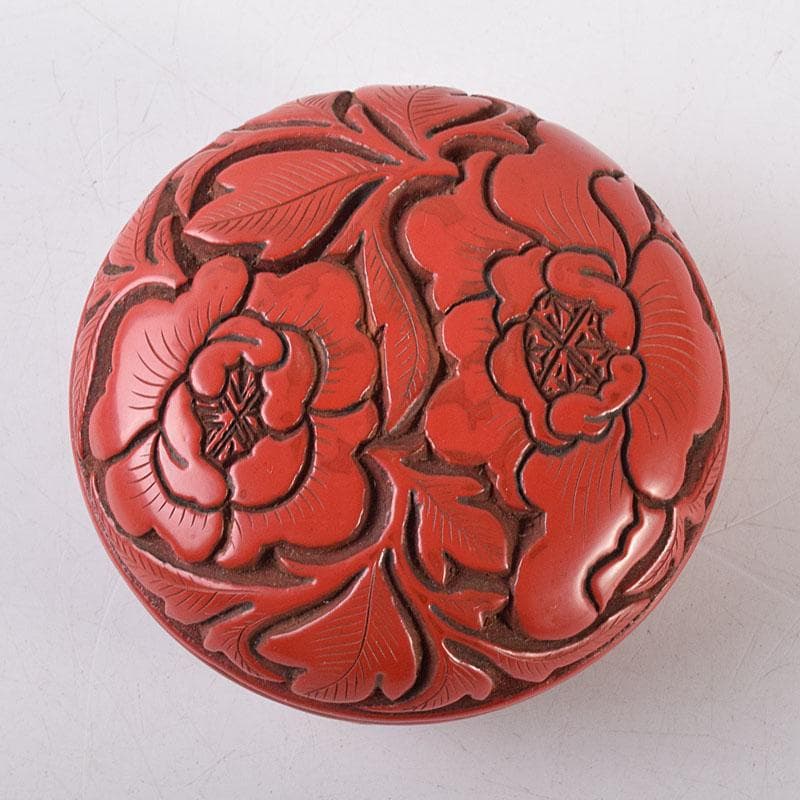 茶道具　堆朱　倶利雕　牡丹庵草　香合　在銘　共箱　V　R8614