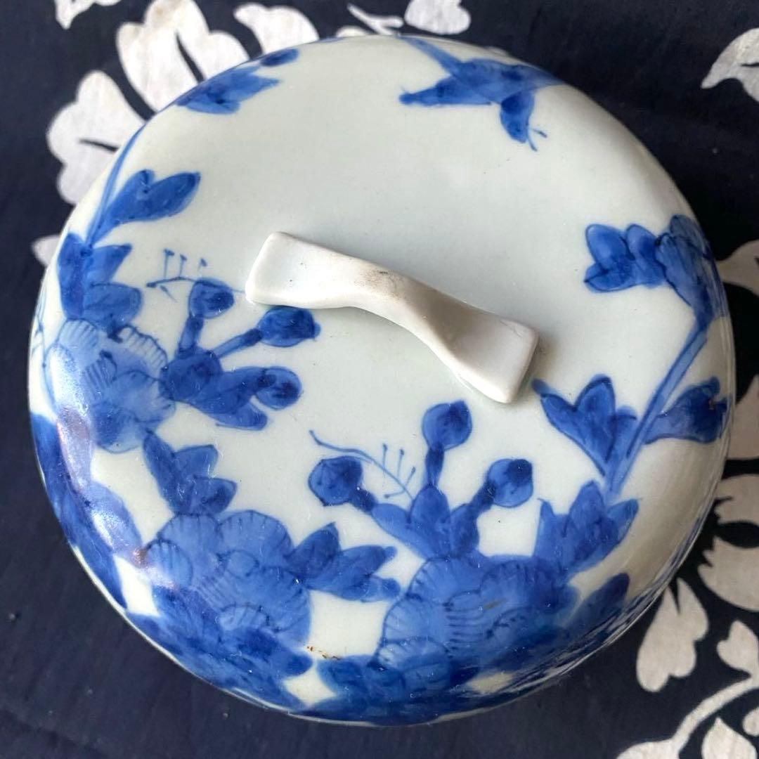 江戸時代中期・古伊万里　食籠・蓋物　染付牡丹柄　茶道具　菓子入れ　時代物・骨董