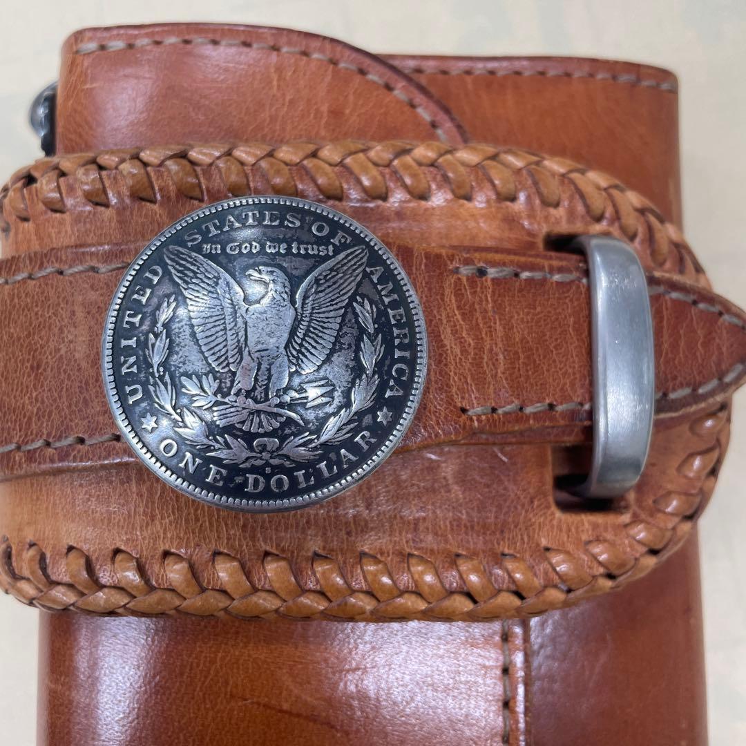 ALZUNI レザー三つ折り財布 ブラウン 編み込みデザイン