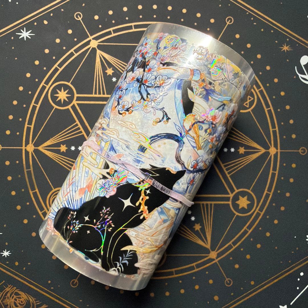 【8951】海外　マステ　中古巻　貝殻光マスキングテープ　狐　青　装飾系