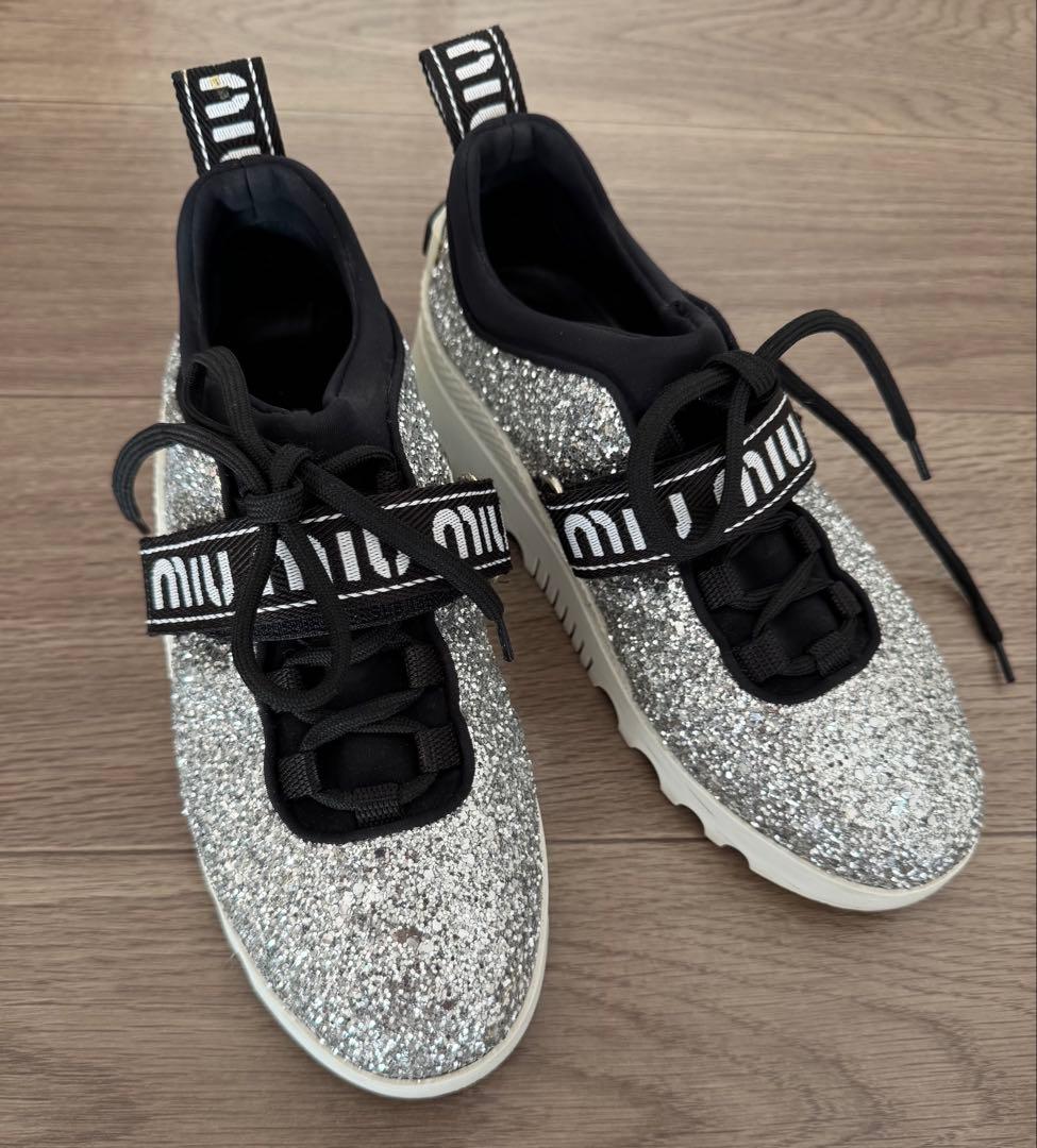 miu miu シルバー グリッタースニーカー23cm