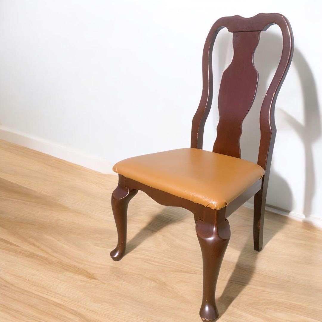 【送料込③】IDC大塚家具 クイーンズ アンティーク レザーダイニング椅子 猫脚
