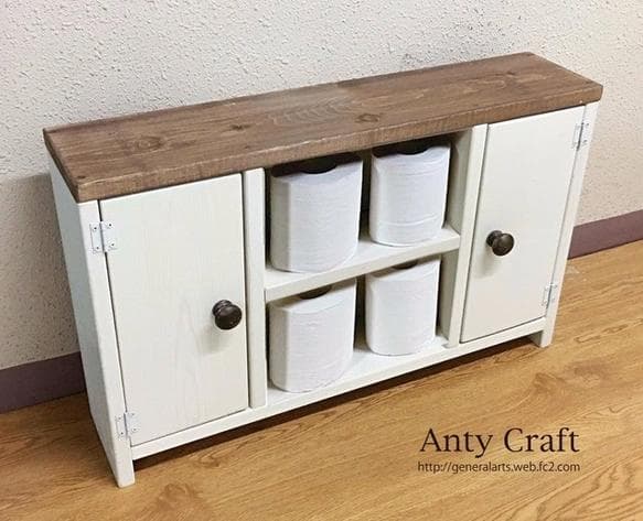 【NEW】トイレ収納棚　目隠し扉2枚付きで便利！ UN/Ｗ 完成品