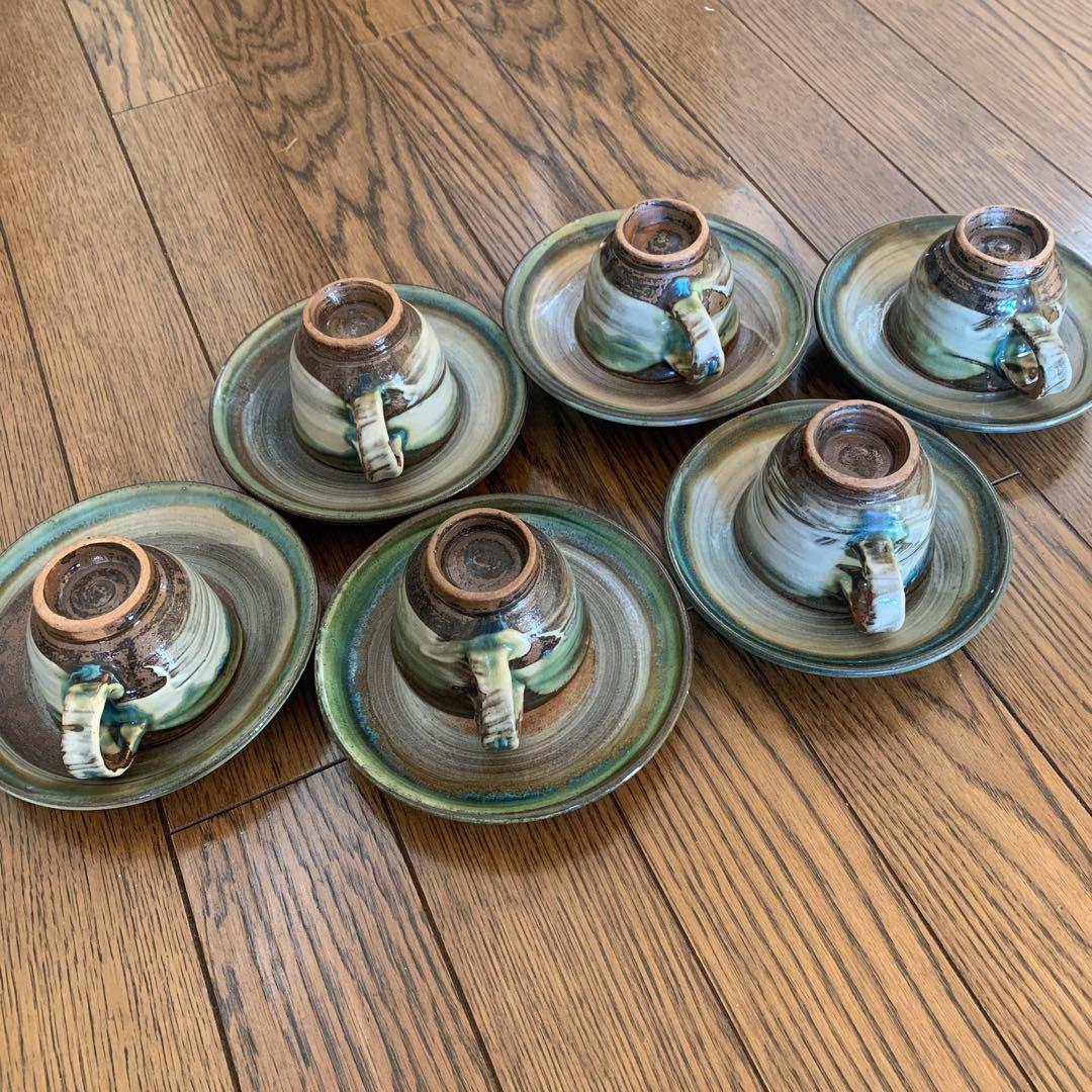 やちむん★コーヒーカップ＆受け皿6客セット★松田共司★読谷山焼北窯★沖縄焼き物