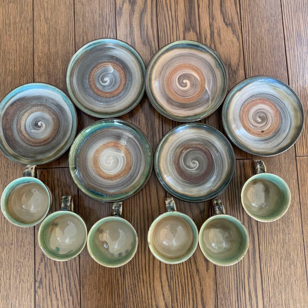 やちむん★コーヒーカップ＆受け皿6客セット★松田共司★読谷山焼北窯★沖縄焼き物