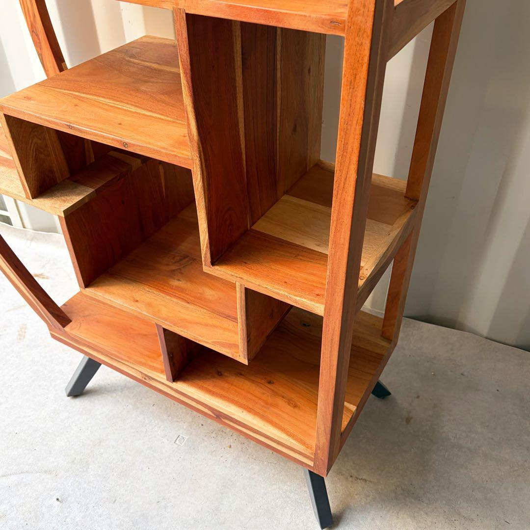 取付無料！ノーチェ 2025年製 アカシア天然無垢材 北欧風半月型ブックシェルフ