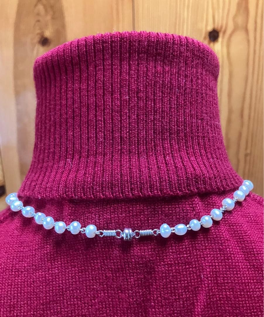 ロザリオネックレス　合成オパール　手編みロザリオ　長崎編み