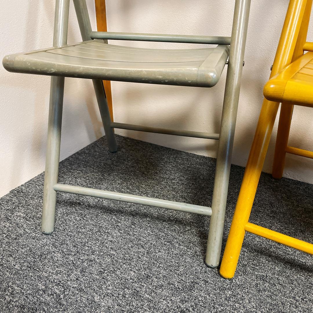 木製 折りたたみチェア 3脚セット カントリー調（グレー・イエロー・グリーン）