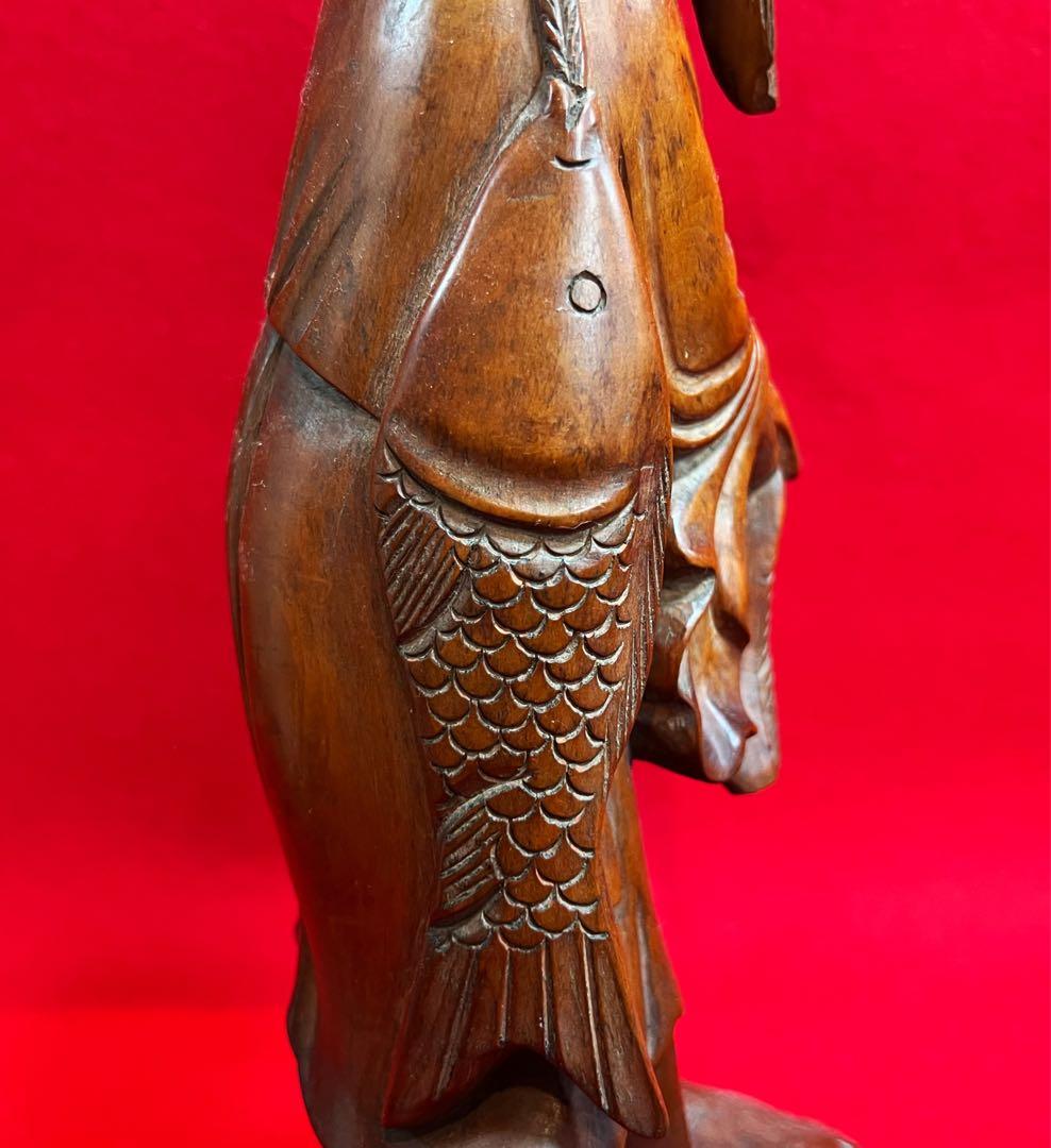 古美術 木彫 人物 漁翁 彫刻 置物 オブジェ　古道具　コレクション