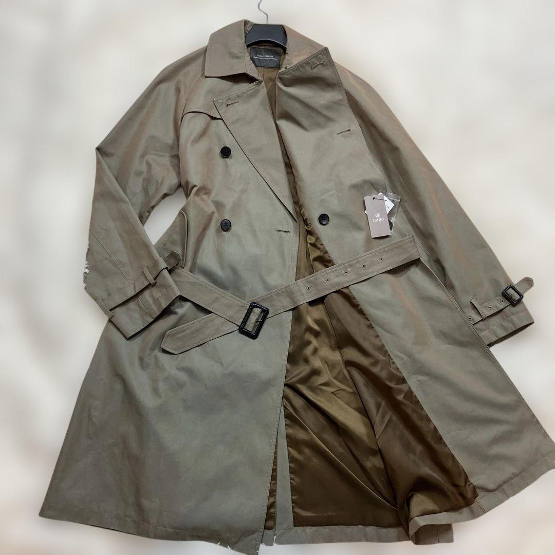 新品未使用タグ付き ナノユニバース トレンチコート ロング丈 腰ベルト カーキM