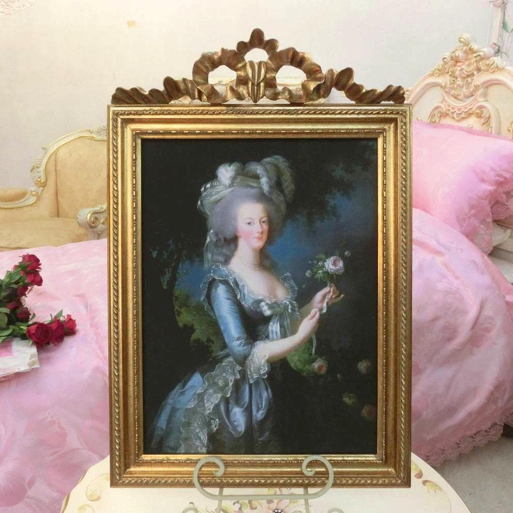 ロココ調　アンティークゴールドフレーム　マリーアントワネット　額絵　ブルードレス
