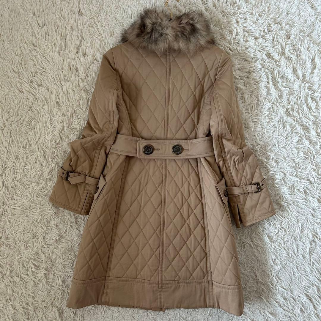 バーバリーブルーレーベル キルティング ファー付き ロングコート ノバチェック