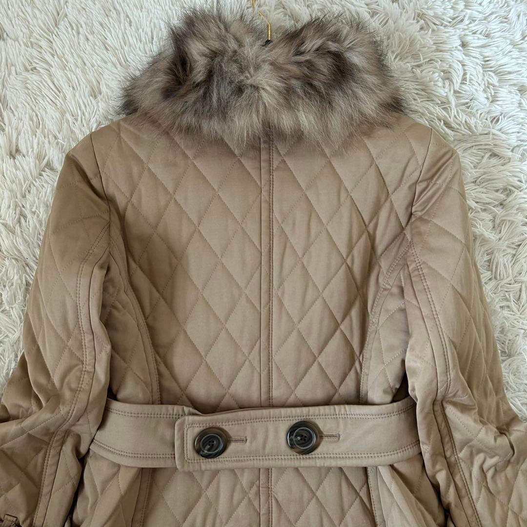 バーバリーブルーレーベル キルティング ファー付き ロングコート ノバチェック