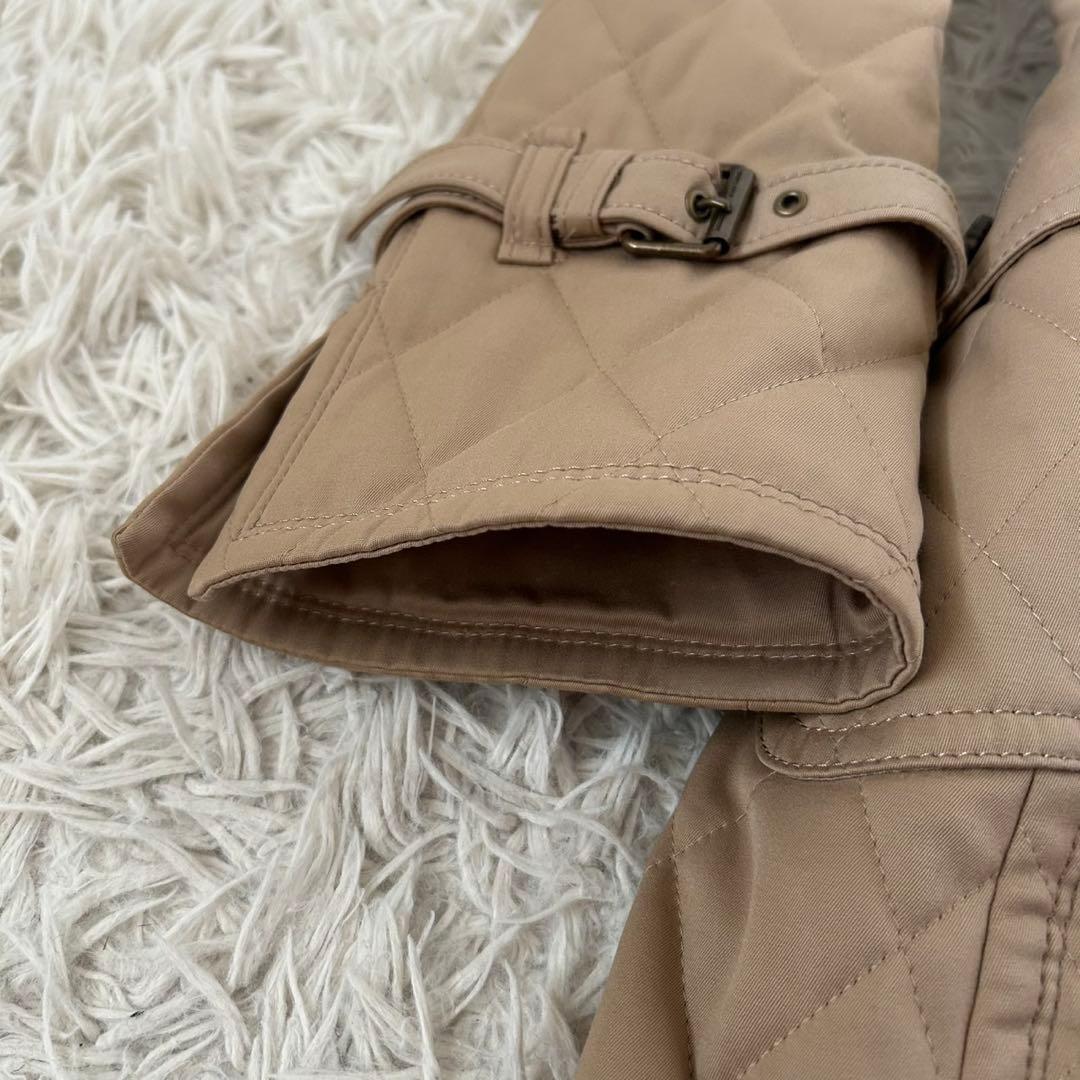 バーバリーブルーレーベル キルティング ファー付き ロングコート ノバチェック