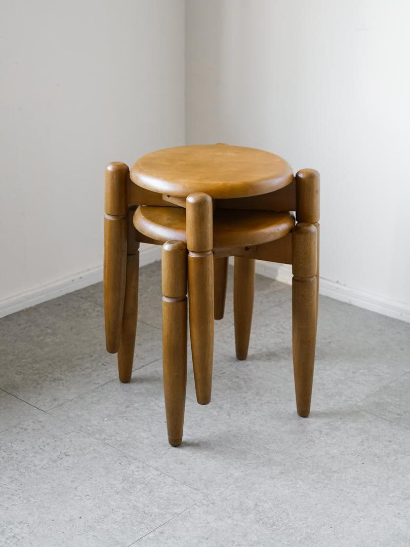 ヴィンテージ 木製スツール/丸椅子 2脚 古道具 ミッドセンチュリー モダン