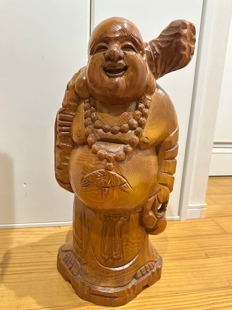 置物 布袋様　一本木彫刻 縁起物 開運　日本彫刻　58cm