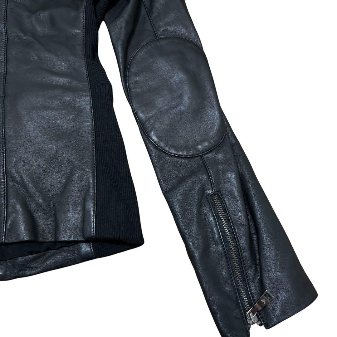 エンポリオアルマーニ レザージャケット L ライダース ラムレザー ニット 黒