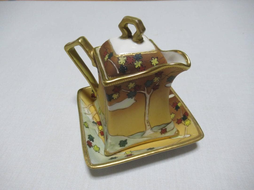 希少 大正初期 定価12万◆オールドノリタケ 金彩金盛 ティーポットと受皿