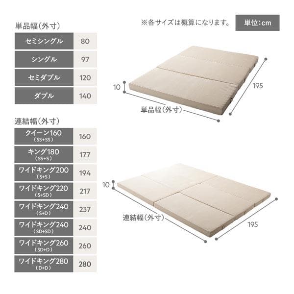 3つ折り マットレス 単品 セミダブル グレー 高反発 洗えるカバー 折りたたみ