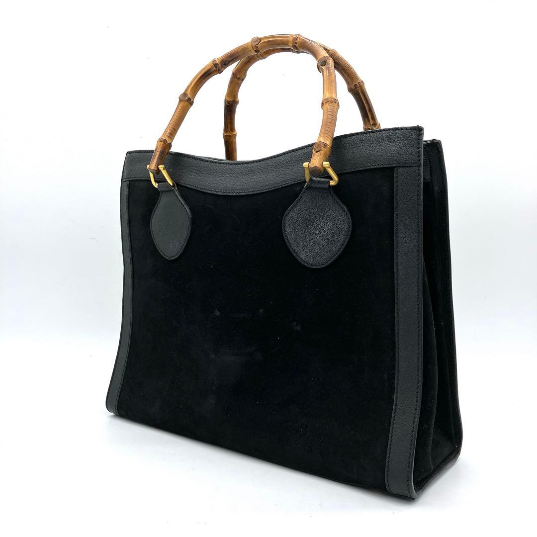 【GUCCI】トートバッグ　バンブー　スエード　レザー　ブラック