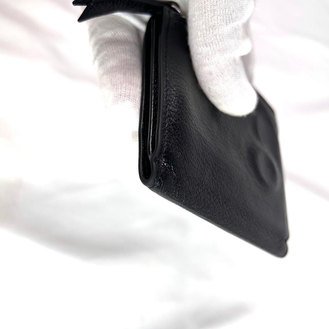 メゾンマルジェラ　二つ折り財布　コンパクトウォレット　シボ革　レザー　黒