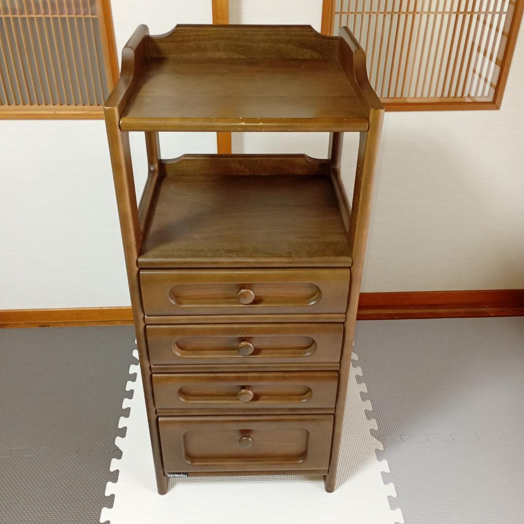 【良品】カリモク 引き出し付き電話台 昭和レトロ 木製 チェスト 引き出し