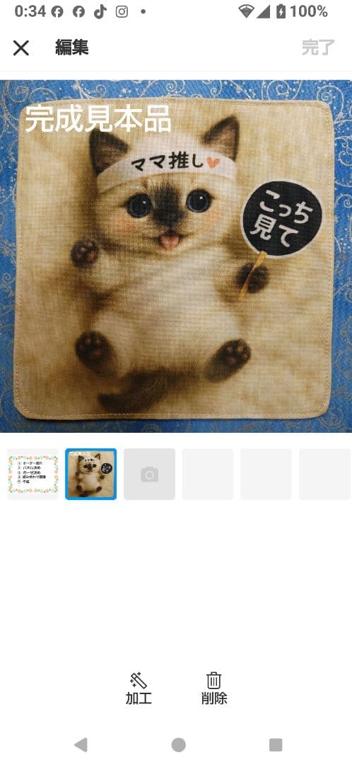 オーダーページ　ハンドメイド　ハンカチ　にゃんegg柄　1/13