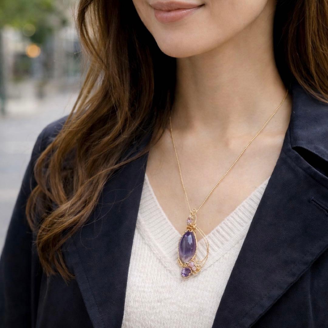 魅惑の深紫✴︎ 希少石ティファニーストーンのワイヤージュエリー