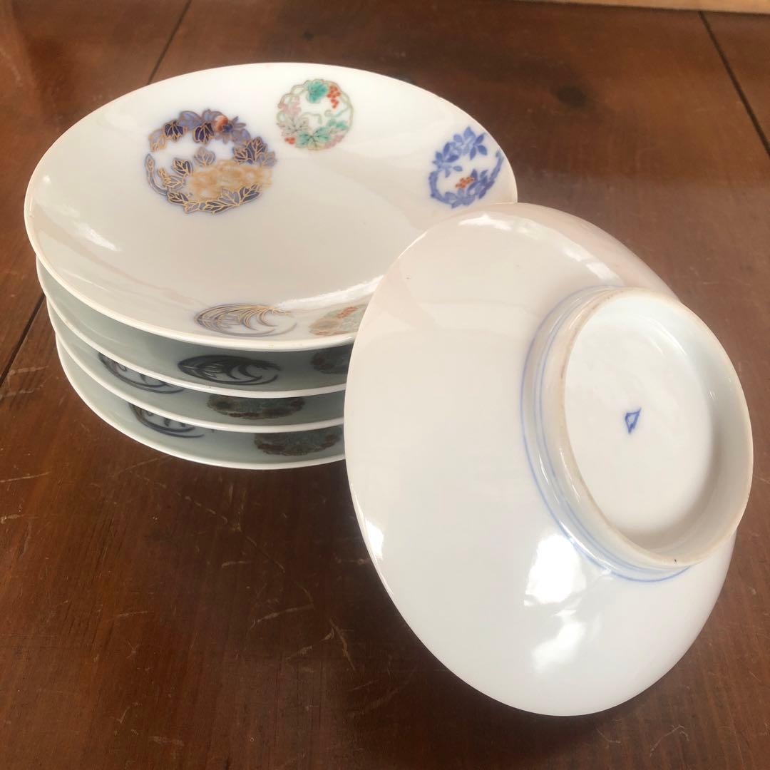 深川製磁 染錦花丸紋 小皿 小鉢 金彩 小付 銘々皿 盛皿 取皿 オールド深川