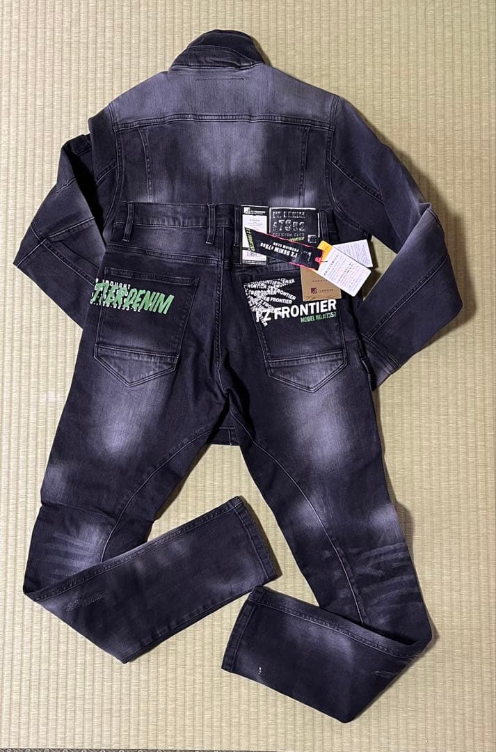 デニムジャケットＭ寸カーゴパンツ79cmブラック　上下セット組