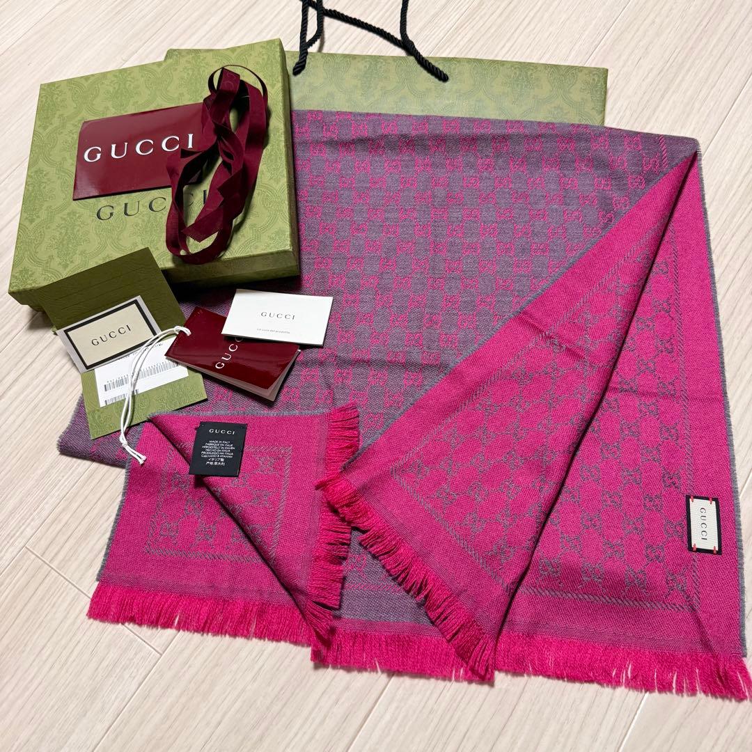 大判新品✨GUCCIマフラー❗️箱紙袋セット❗️グッチマフラー　レディース