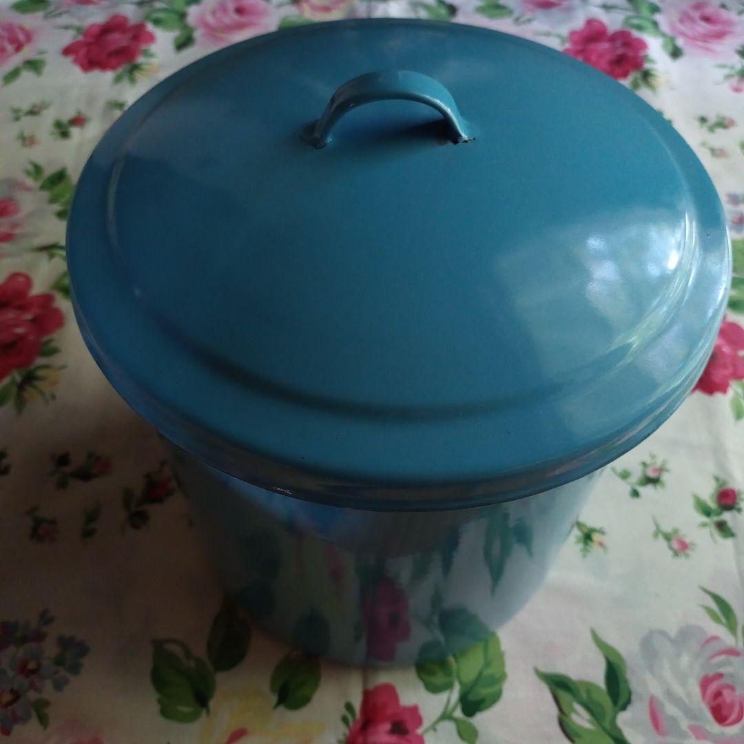 アンティーク ホーロー 琺瑯 ブルー 21cm フラワー缶 ブレッド缶