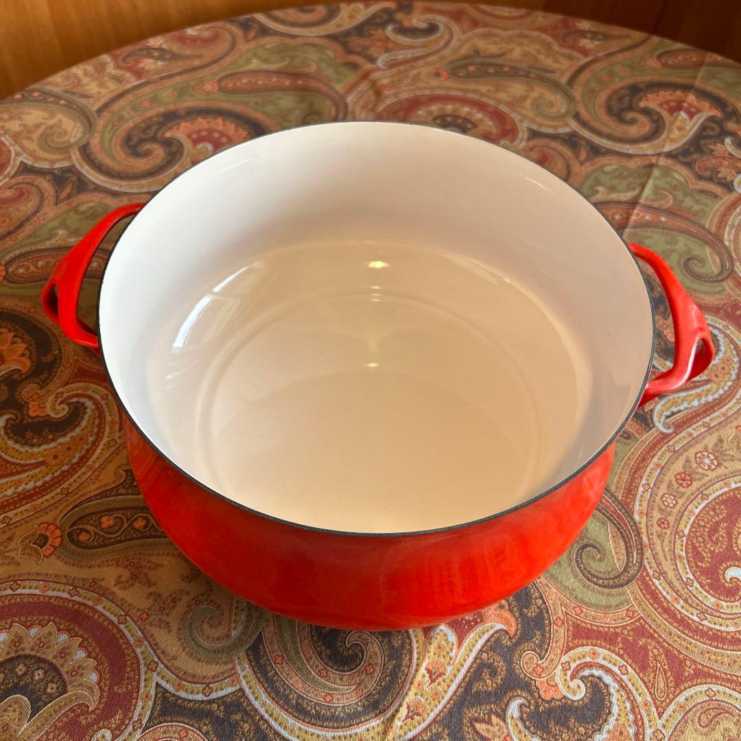 162◆DANKS 大型25cm 両手鍋　赤いホーロー　蓋付