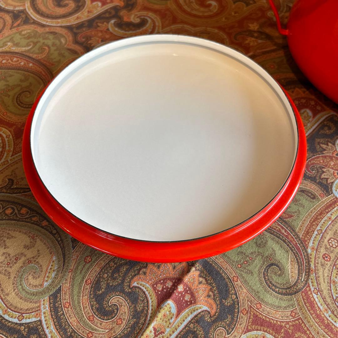 162◆DANKS 大型25cm 両手鍋　赤いホーロー　蓋付