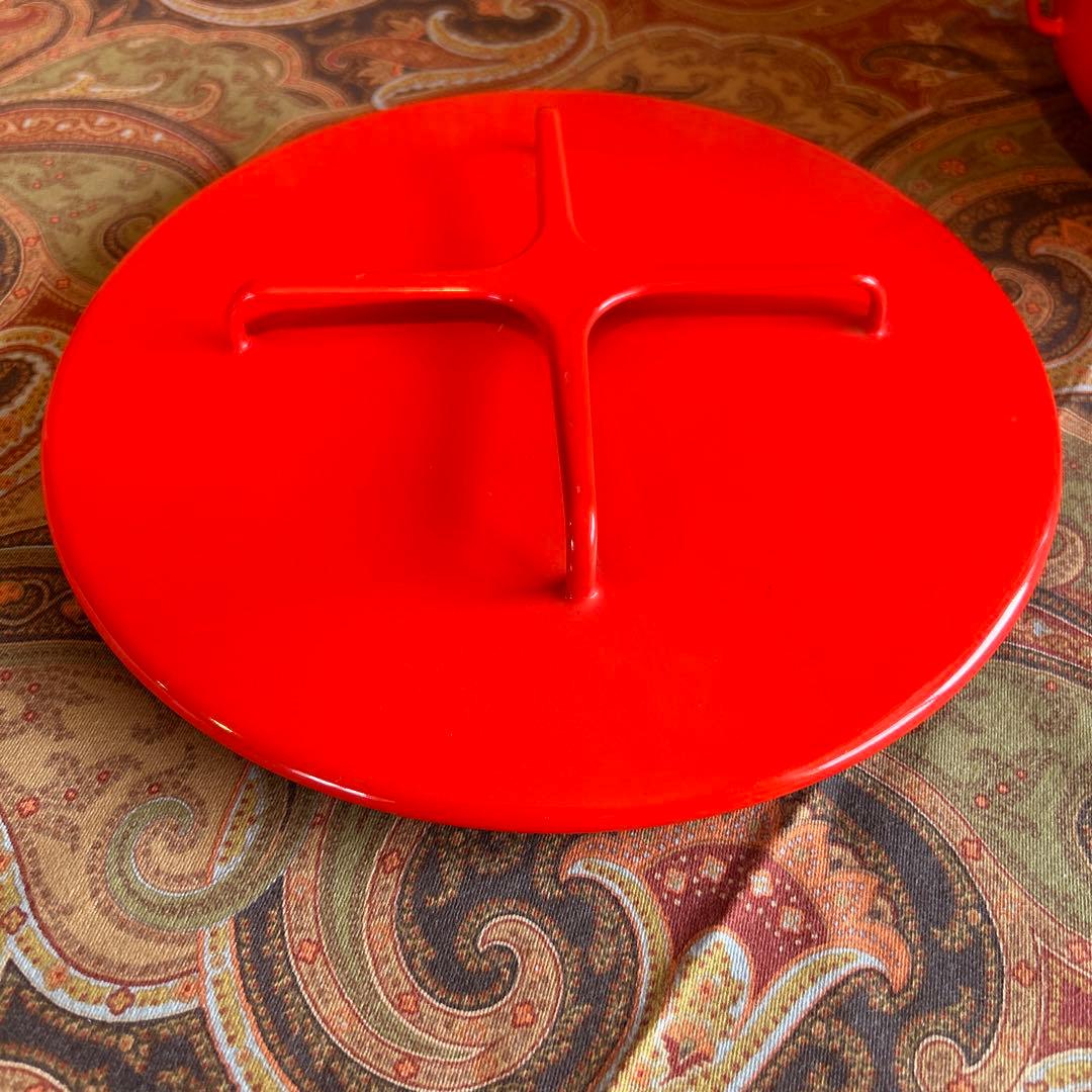 162◆DANKS 大型25cm 両手鍋　赤いホーロー　蓋付